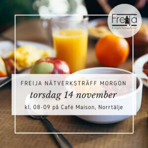 Freija nätverksträff morgon, tors-dag 14 november kl. 08-09 på Café Maison, Norrtälje